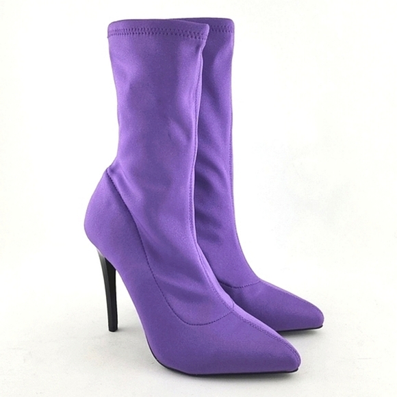 NIB Call  It Spring Hailassi Stiletto Heel Ankle Pull On Purple Boots Size 6 - Picture 2 of 11